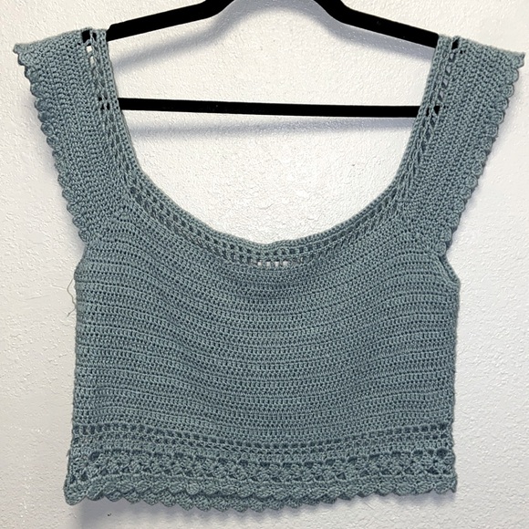 Altar'd State Tops - Altar’d State Teal Crochet Boho Festival Crop Tank Top 3446